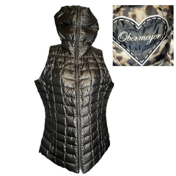 Obermeyer Women's Zip Up Quilted Hooded Vest Down Puffer Jacket Black Size Small - Picture 1 of 12